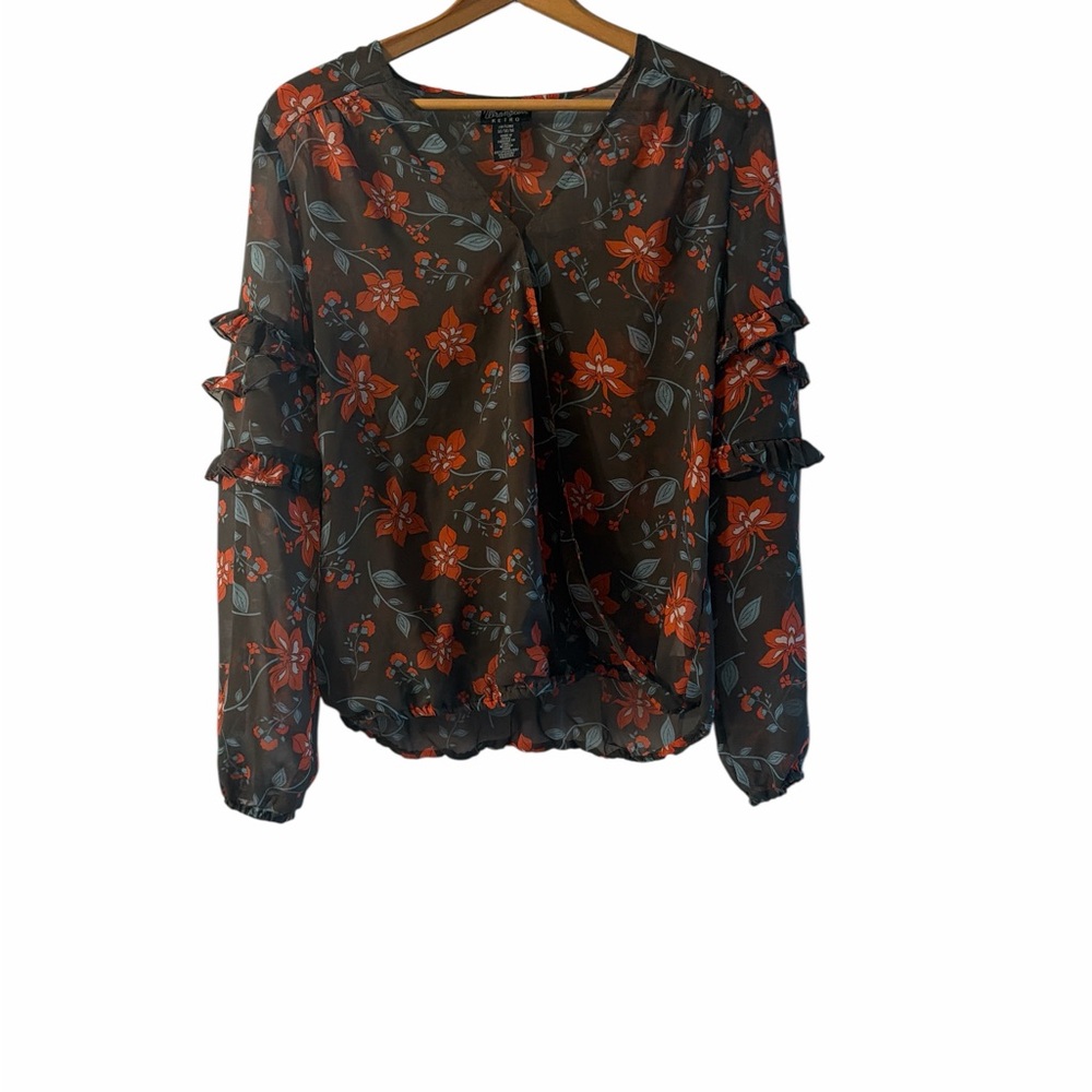 Wrangler Black Floral Blouse with Orange Flowers